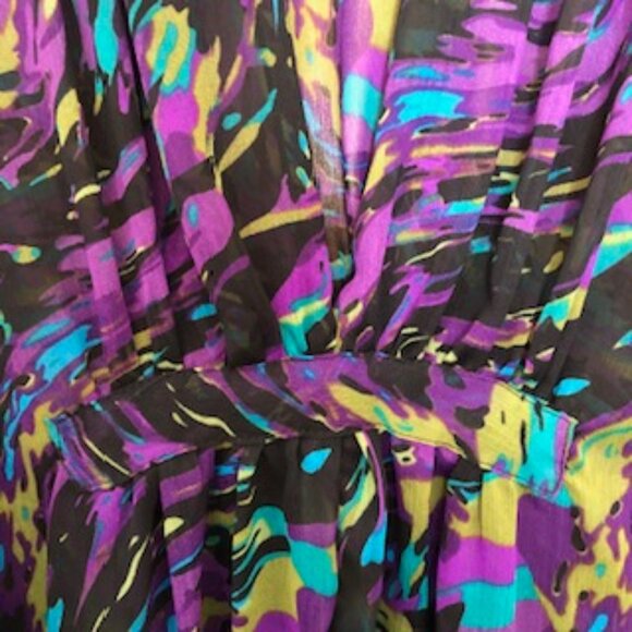 Elena Solano Plus Sheer Blouse Tunic Coverup 3X XXXL Batwing Sleeves Deep V Neck - Picture 5 of 10